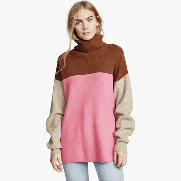 Free People Candy Pop Structured Colorblock Soft Oversized Turtleneck Sweater M - Picture 3 of 11